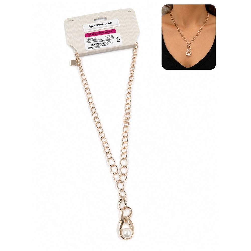 $32 Worthington Necklace Gold Large Oval Link Chain Infinity Twist Pearl gift